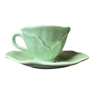 VINTAGE METLOX LOTUS‎ GREEN COFFEE CUP & SAUCER